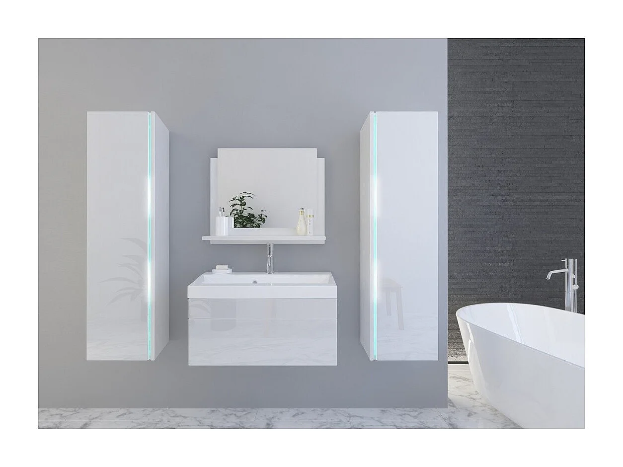 Conjunto de muebles de baño blanco colección BIRD. 2 columnas, mueble bajo lavabo, lavabo.