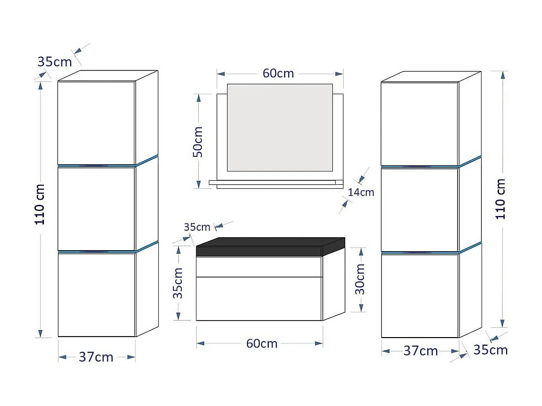 Ensemble meubles de salle de bain blanc, collection OWL. 2 colonnes, meuble sous vasque, vasque