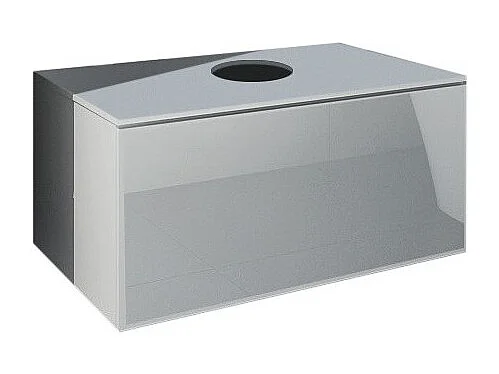 Weißes Badezimmermöbelset aus der OWL-Kollektion. Hochschrank, Waschbeckenunterschrank, Spiegel, Siphon und LEDs.