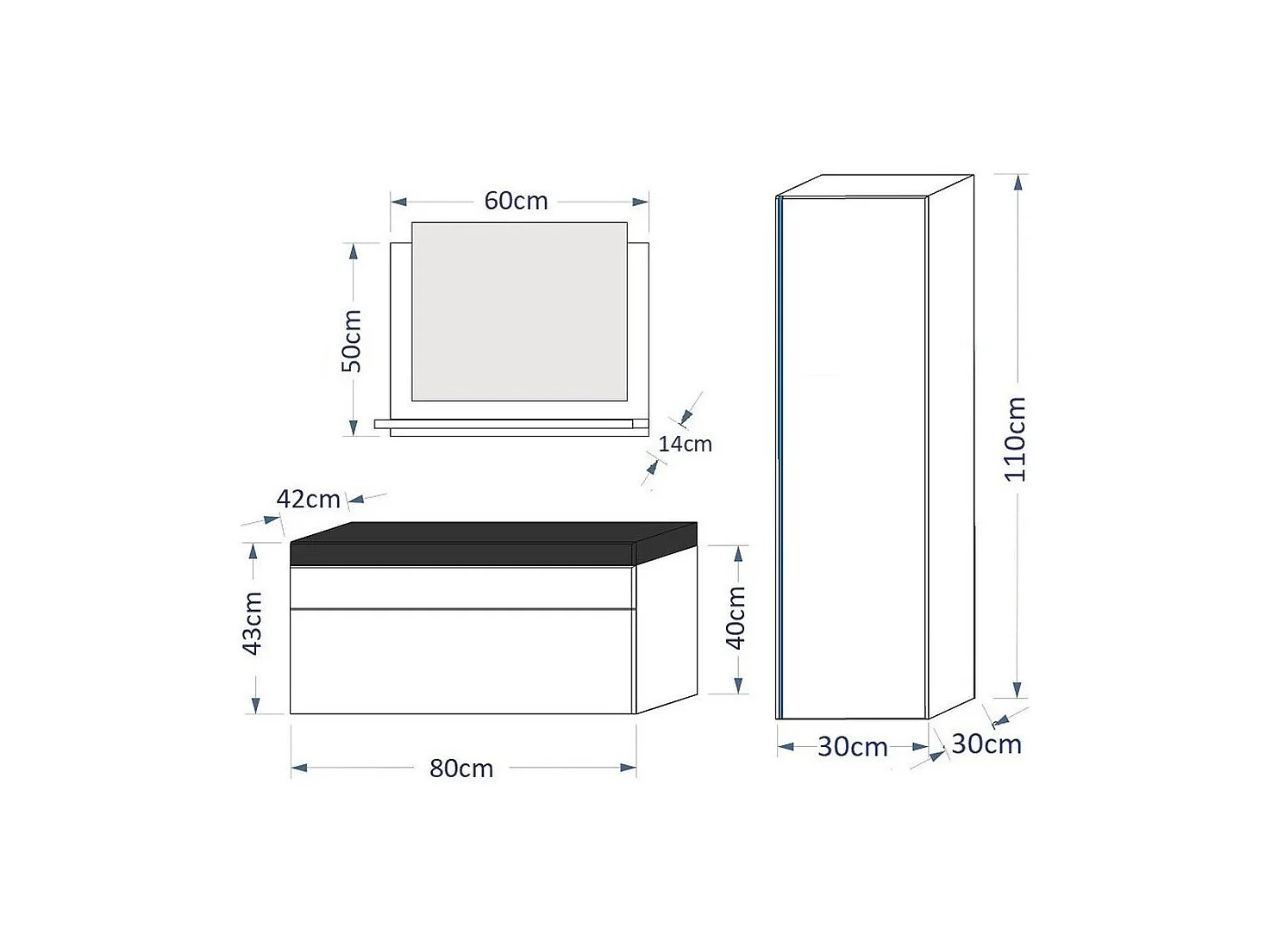 Ensemble meubles de salle de bain collection BIRD, coloris blanc mat et brillant avec une colonne