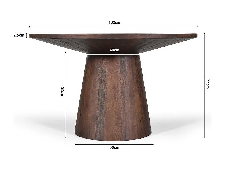 Ronde tafel collectie FRANCHIA in exotisch mangolia hout, bruin, diameter 130 cm