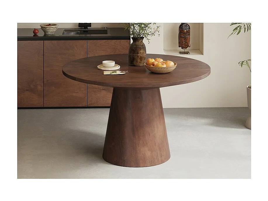Table ronde FRANCHIA – Bois exotique brun diamètre 130 cm