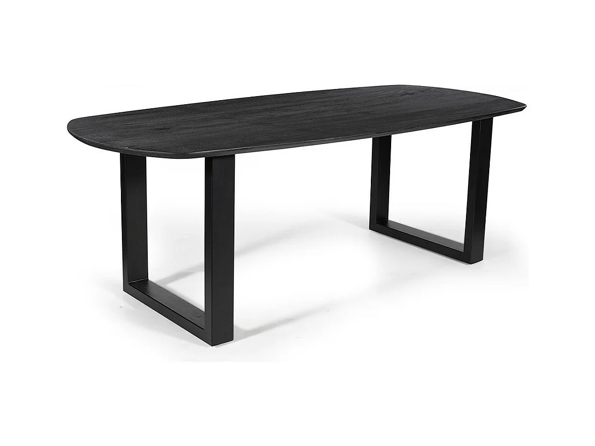 Ovale eettafel voor 8 personen van massief hout in zwarte kleur uit de FRANCHIA collectie. U-vormige designpoten.