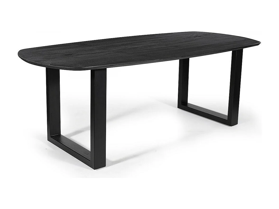 Ovale eettafel voor 8 personen van massief hout in zwarte kleur uit de FRANCHIA collectie. U-vormige designpoten.