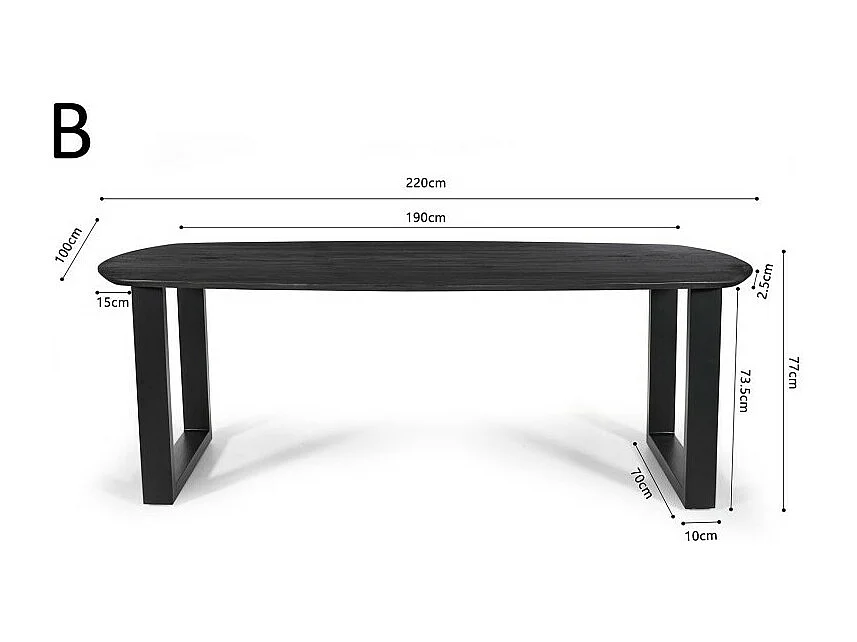 Ovale eettafel voor 8 personen van massief hout in zwarte kleur uit de FRANCHIA collectie. U-vormige designpoten.