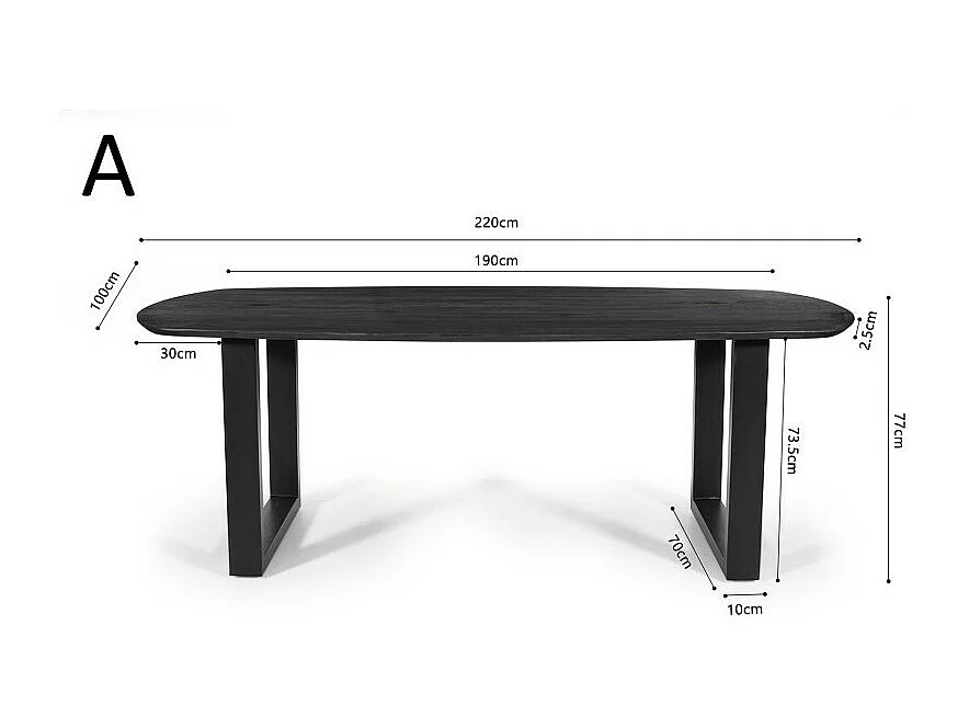 Ovale eettafel voor 8 personen van massief hout in zwarte kleur uit de FRANCHIA collectie. U-vormige designpoten.