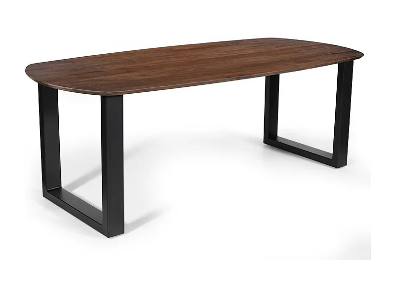Ovale eettafel voor 8 personen in massief hout, bruine kleur, collectie FRANCHIA. U-vormige designpoten.