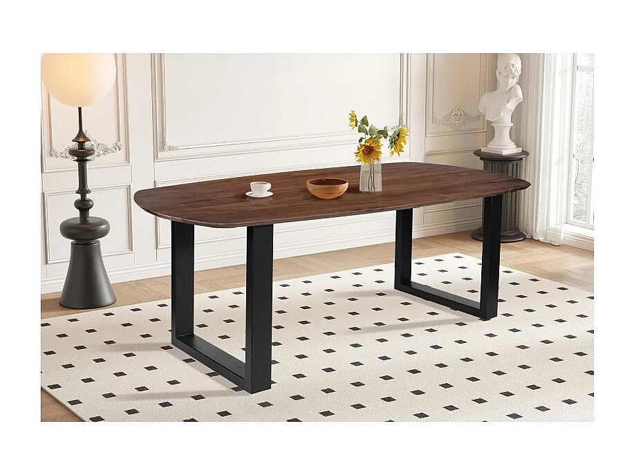 Ovale eettafel voor 8 personen in massief hout, bruine kleur, collectie FRANCHIA. U-vormige designpoten.