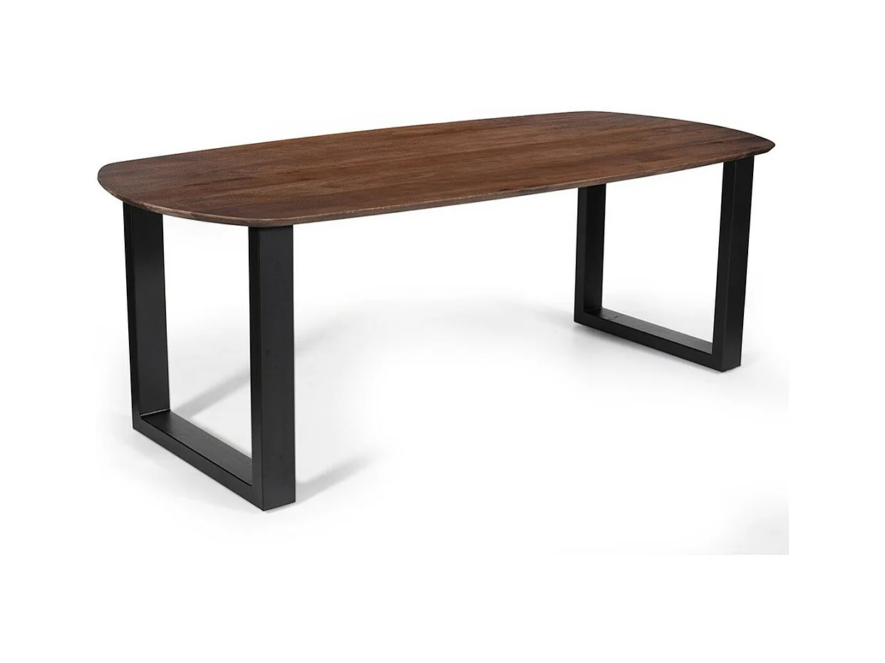 Ovale eettafel voor 8 personen in massief hout, bruine kleur, collectie FRANCHIA. U-vormige designpoten.