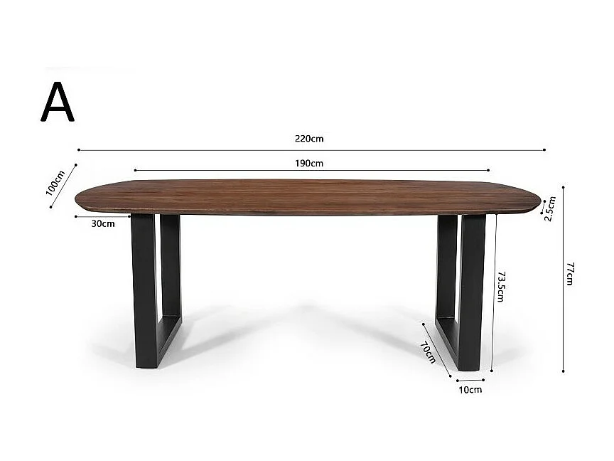 Table à manger ovale 8 personnes en bois massif coloris brun collection FRANCHIA. Pieds design en U