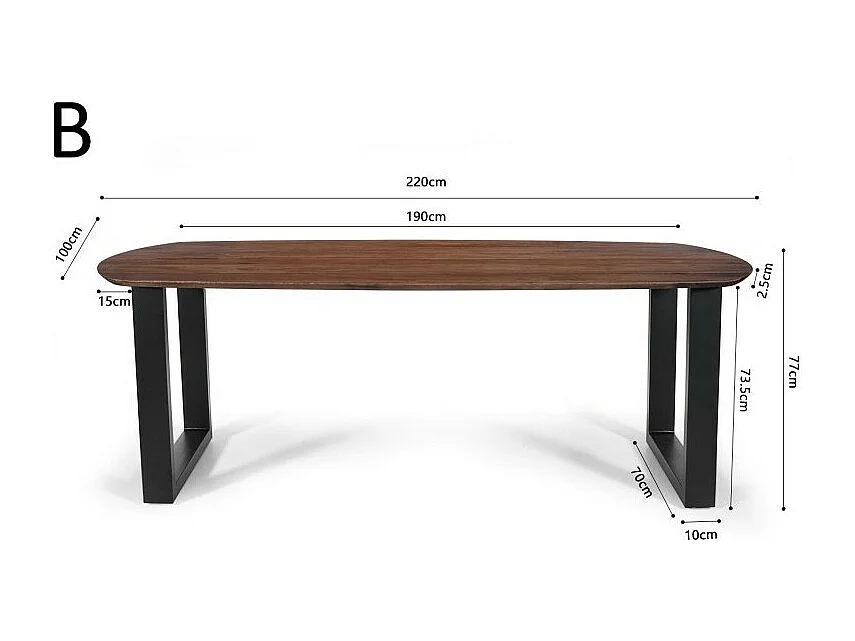 Table à manger ovale 8 personnes en bois massif coloris brun collection FRANCHIA. Pieds design en U