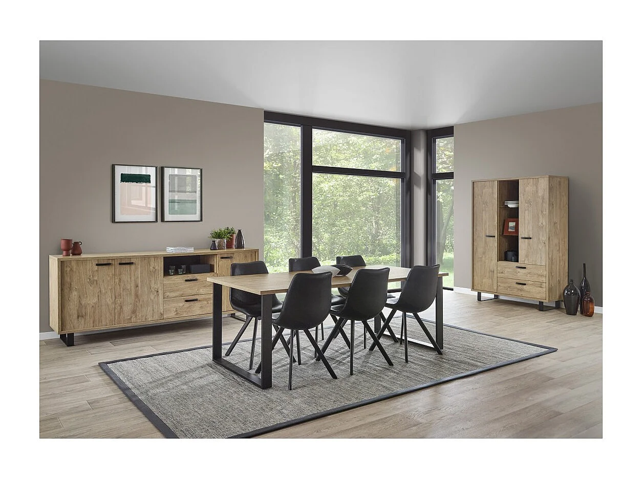 Tisch für 10 Personen für das Esszimmer, Kollektion NEWTON, Farbe Goldenes Eichenholz. Metallbeine.