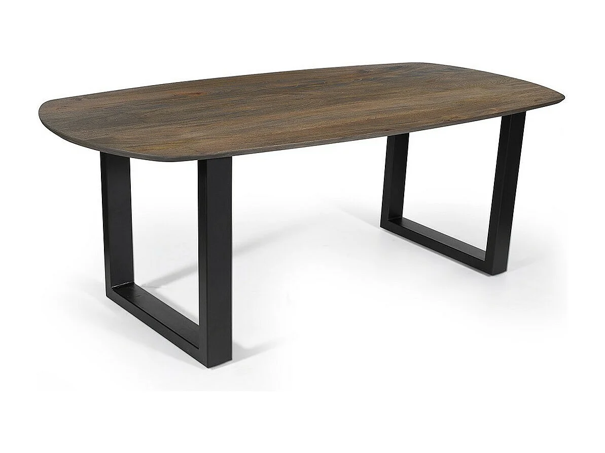 Table à manger ovale 8 personnes en bois massif coloris chêne vieilli collection FRANCHIA. Pieds design en U