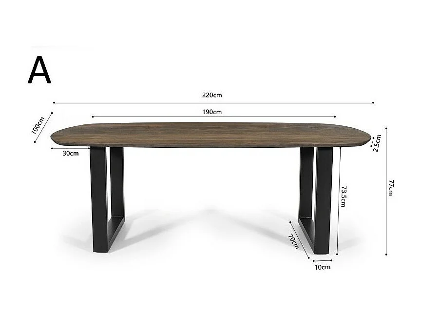 Table à manger ovale 8 personnes en bois massif coloris chêne vieilli collection FRANCHIA. Pieds design en U