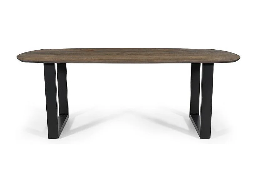 Table à manger ovale 8 personnes en bois massif coloris chêne vieilli collection FRANCHIA. Pieds design en U