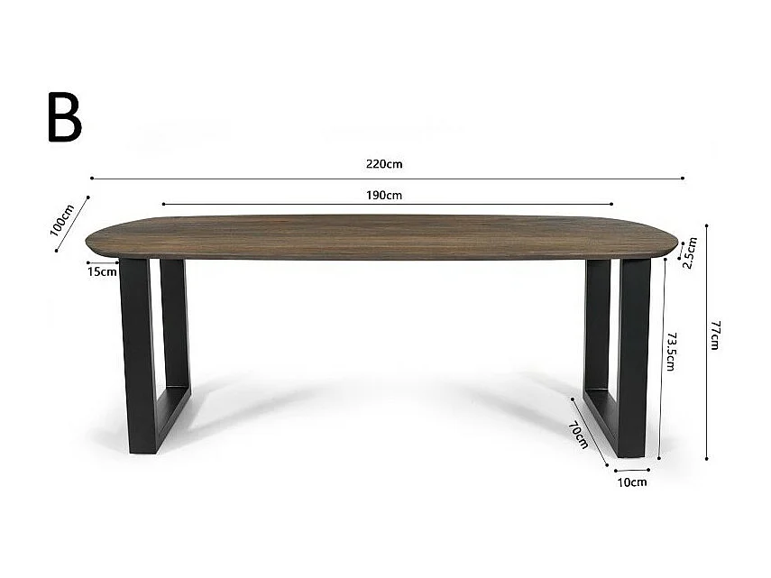 Table à manger ovale 8 personnes en bois massif coloris chêne vieilli collection FRANCHIA. Pieds design en U