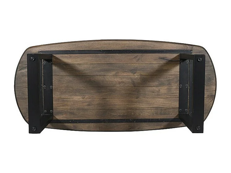 Table à manger ovale 8 personnes en bois massif coloris chêne vieilli collection FRANCHIA. Pieds design en U