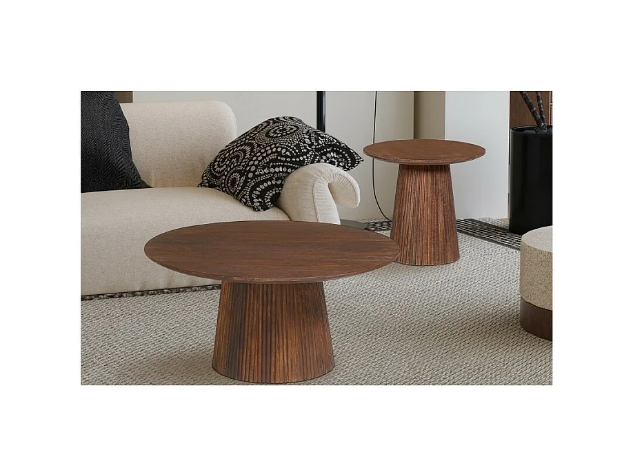 Tavolino da salotto rotondo collezione RIMBAUD effetto legno marrone chiaro diametro 80 cm