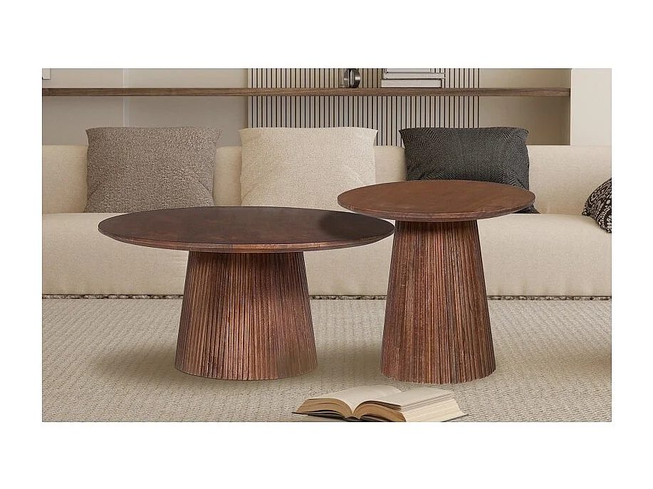 Table basse ronde RIMBAUD – Effet bois brun 80 cm