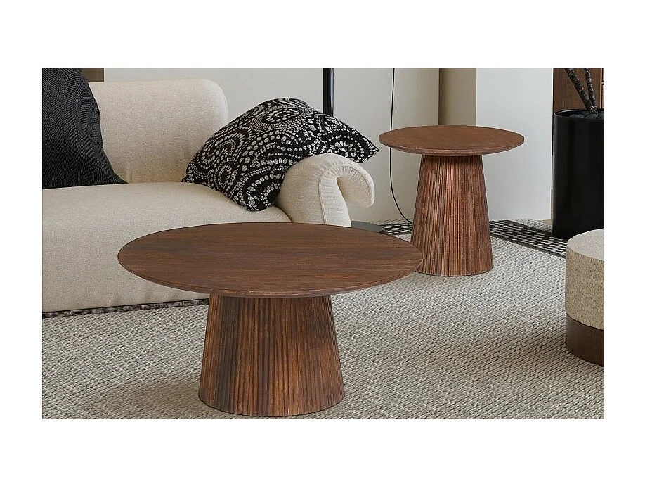 Table basse ronde RIMBAUD – Effet bois brun 80 cm