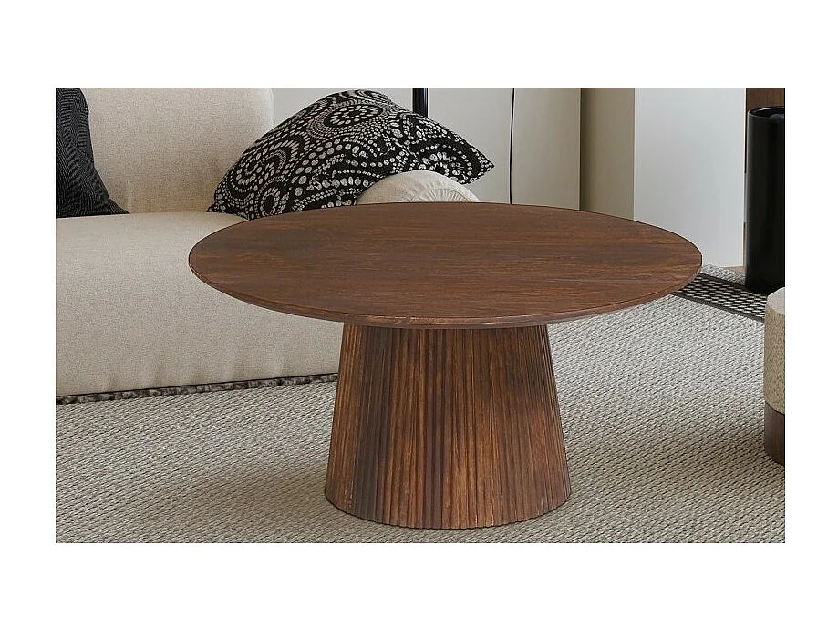 Table basse ronde RIMBAUD – Effet bois brun 80 cm