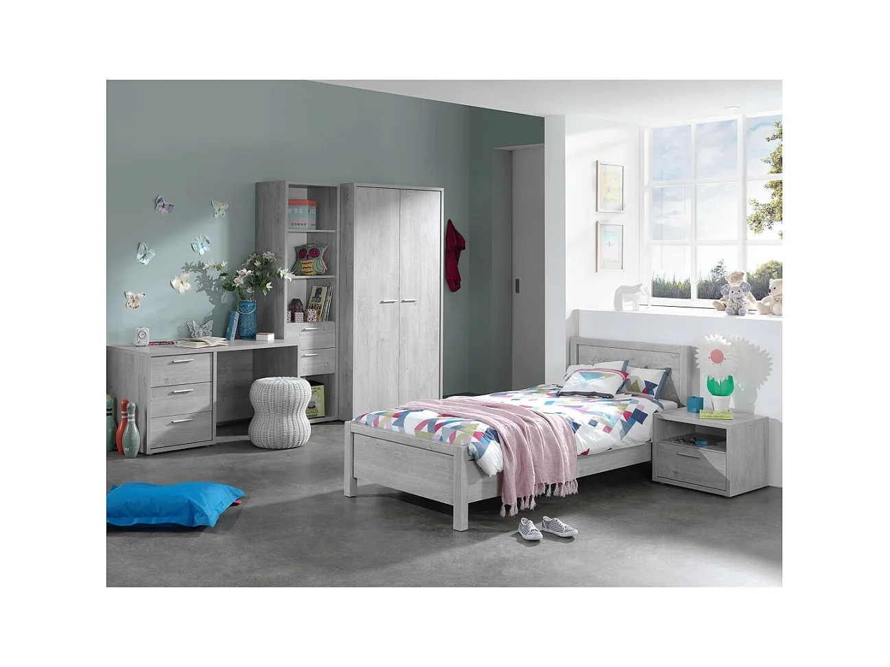 Biblioteca robusta MATHEO para Quarto Infantil | Cinza Efeito Madeira | Meublorama