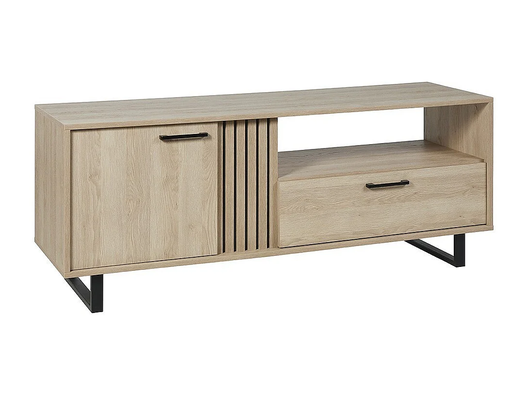 Meuble TV LOFT – Chêne clair avec 2 portes et 1 niche – L164 x H64 x P50 cm