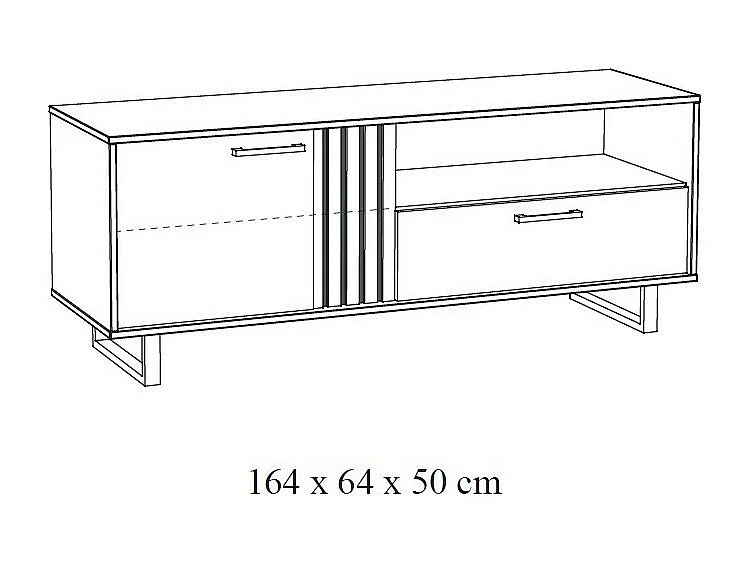 Meuble TV LOFT – Chêne clair avec 2 portes et 1 niche – L164 x H64 x P50 cm