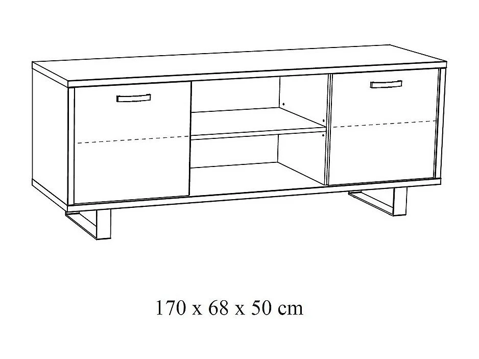 Móvel para TV de 170cm na cor carvalho dourado com 2 gavetas e 2 nichos coleção NEWTON. Pés em metal.