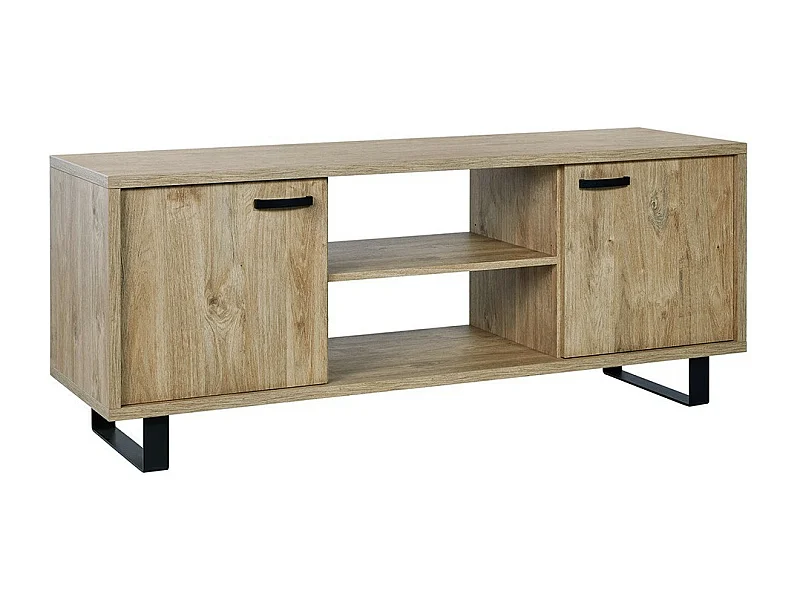 Tv-meubel 170cm in gouden eikenkleur met 2 laden en 2 vakken uit de NEWTON collectie. Metalen poten.