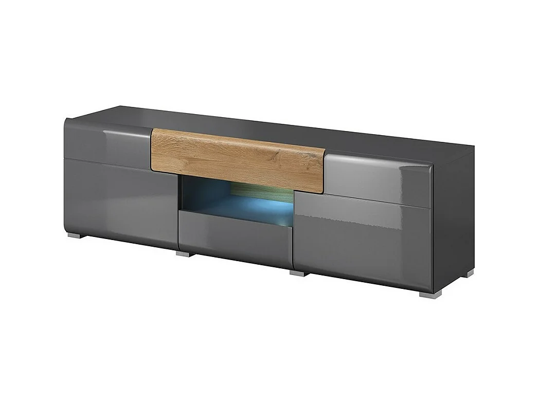 Meuble TV 160cm collection OHIO. Coloris gris anthracite et chêne.