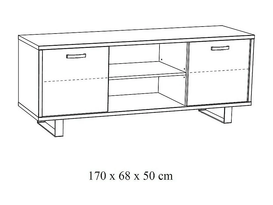 Mobile TV 170cm colore rovere chiaro con 2 cassetti e 2 vani collezione NEWTON. Piedi in metallo.