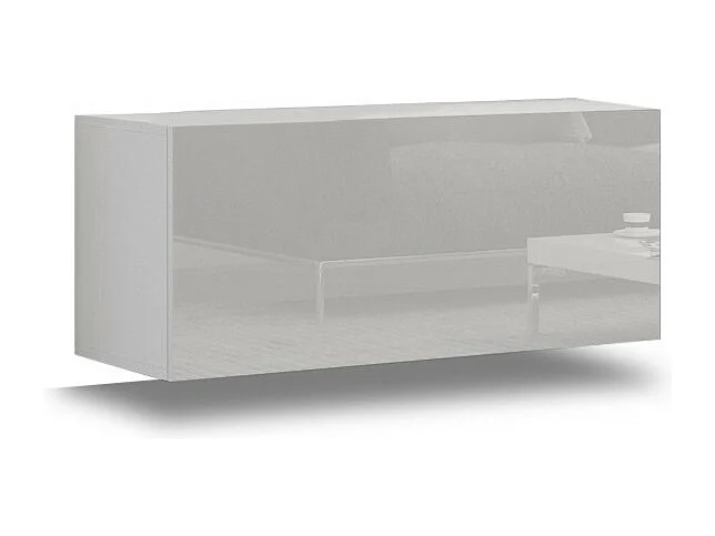 Conjunto de muebles de salón blanco y negro colgantes colección CEPTO XIV 256 cm, 10 muebles, LEDs, cubo negro