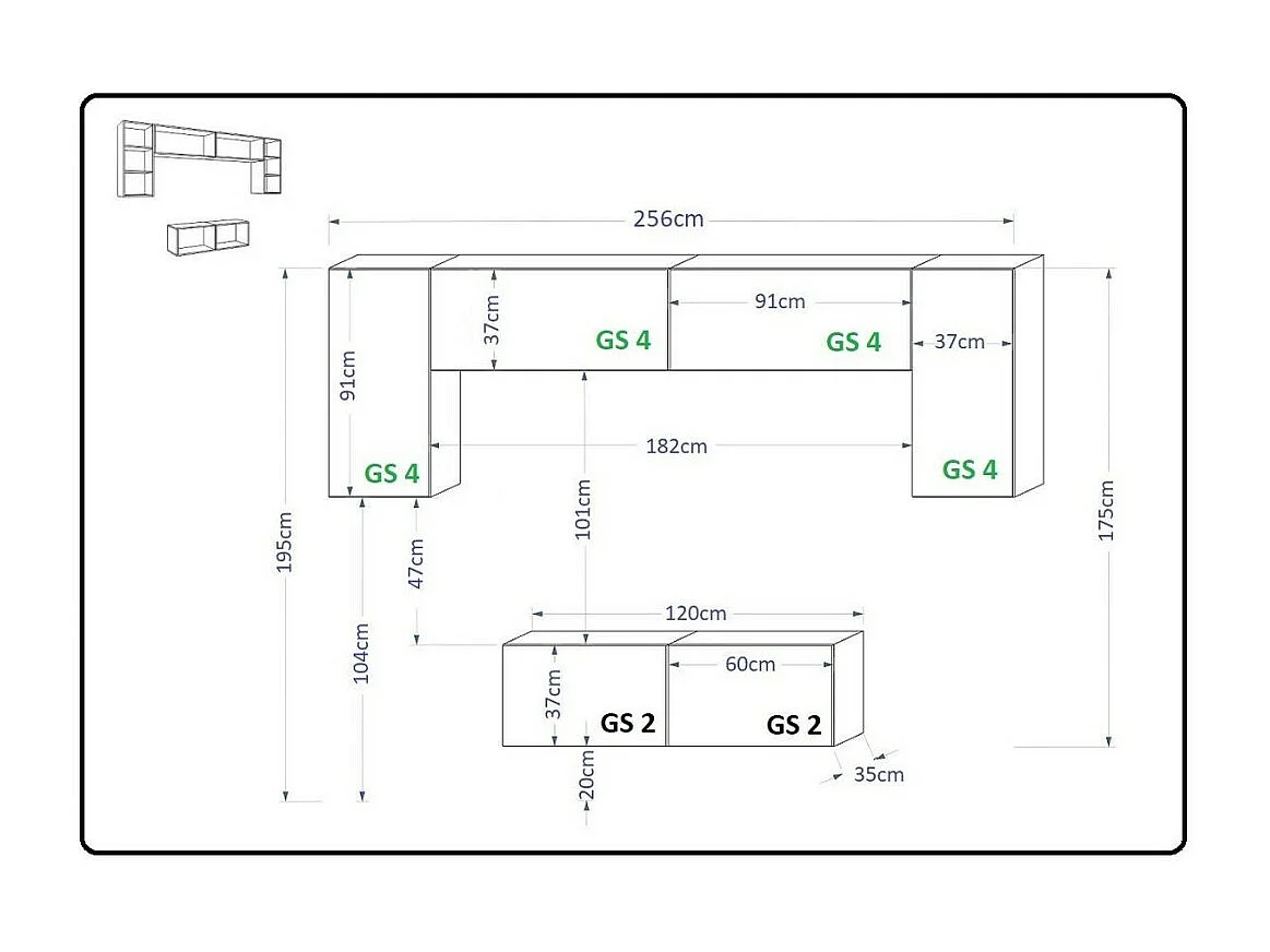 Ensemble de meubles de salon blanc suspendus collection CEPTO II 256cm, 6 portes, 4 étagères, leds, modulables.