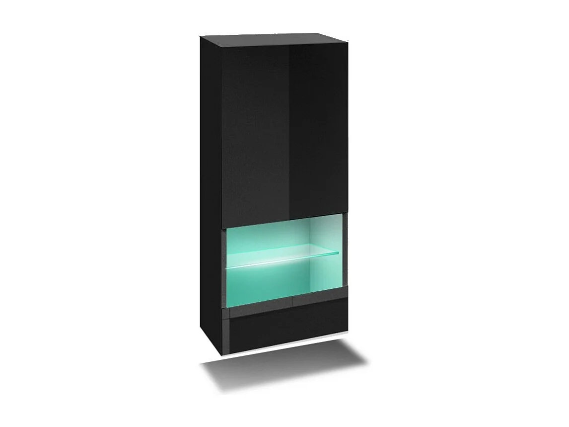 Zwarte woonkamer meubelset, hangend, collectie CEPTO XXVII. 240cm, 8 meubels, ledverlichting, modulair.