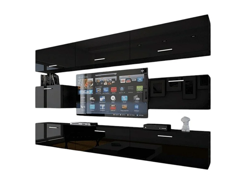 Schwarze Wohnzimmermöbel Set hängend Kollektion CEPTO VII 249cm, 8 Türen