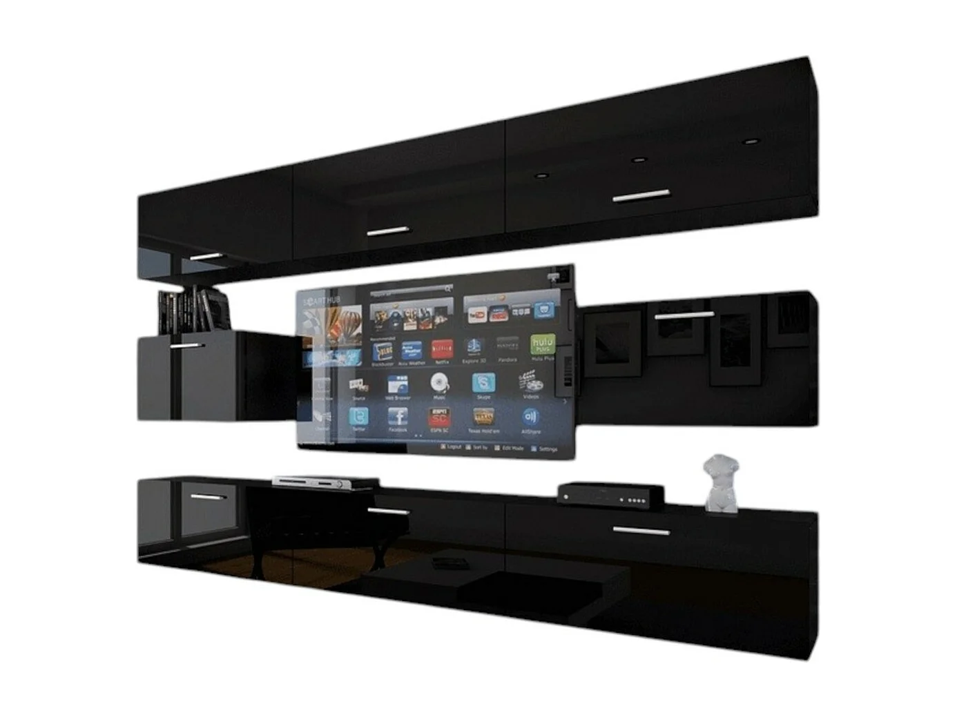 Schwarze Wohnzimmermöbel Set hängend Kollektion CEPTO VII 249cm, 8 Türen