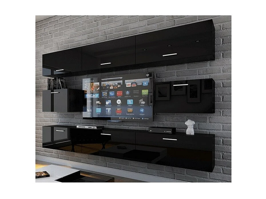 Schwarze Wohnzimmermöbel Set hängend Kollektion CEPTO VII 249cm, 8 Türen