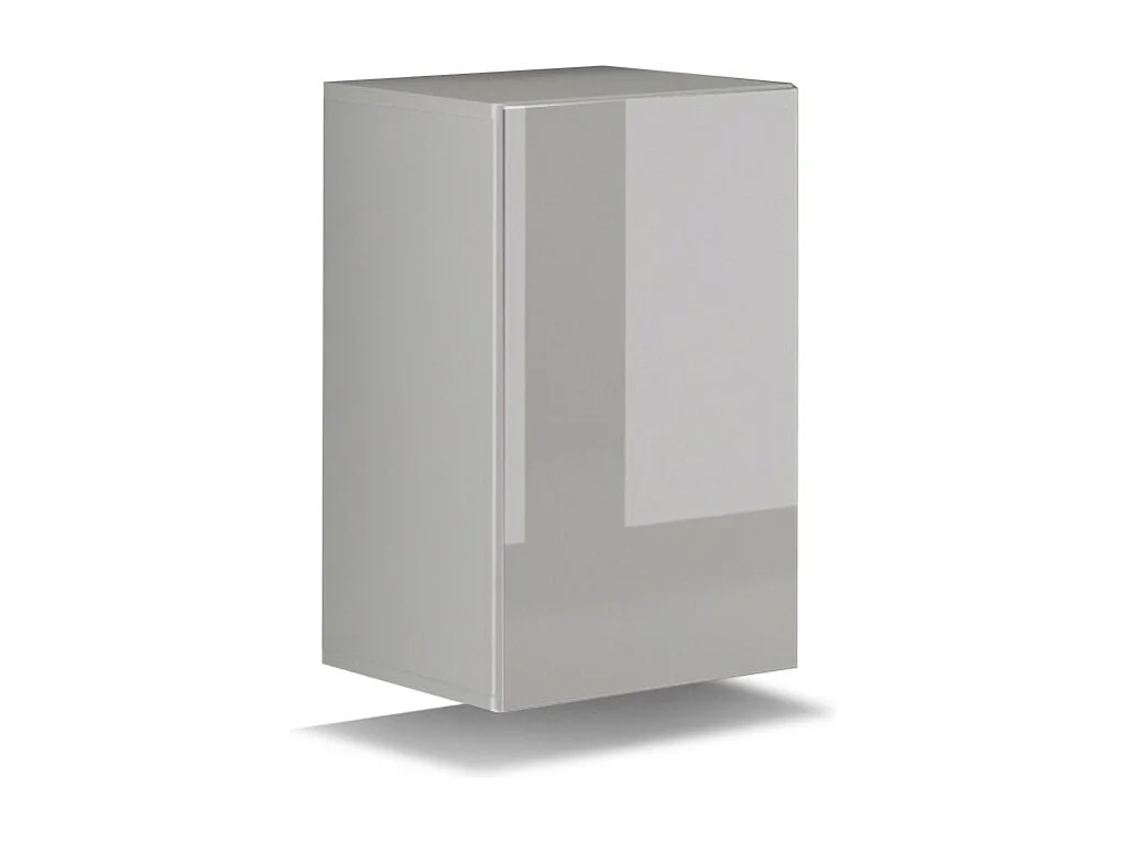 Witte hangende woonkamerset CEPTO VI 256 cm, 7 deuren, 6 planken, LED''s, modulair