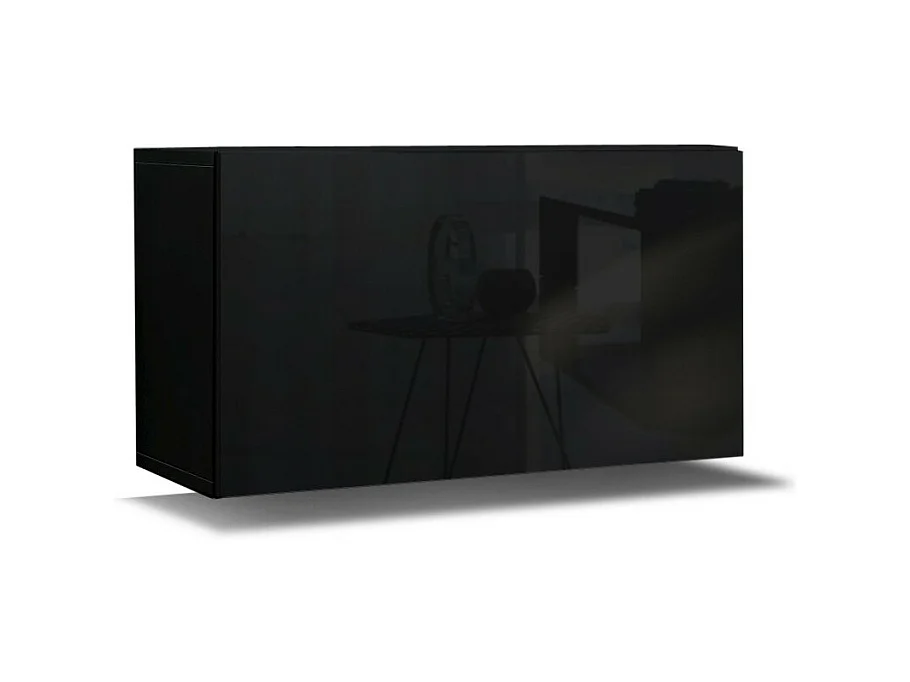 Conjunto de móveis de sala de estar pretos suspensos coleção CEPTO XXII. 273cm, 10 móveis, leds, modulares.