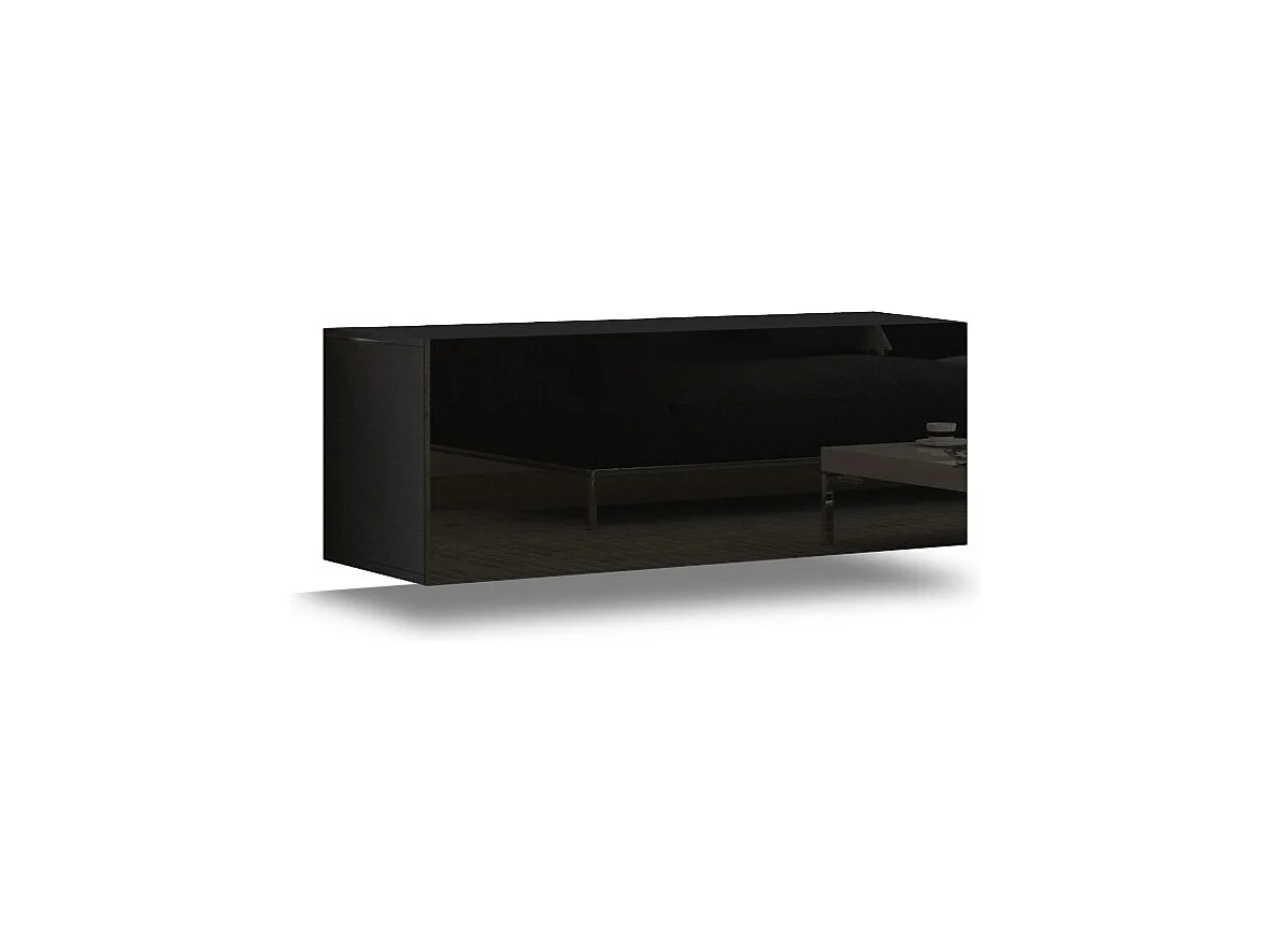 Ensemble meubles de salon noir suspendus collection CEPTO VI 256 cm, 7 portes, 6 étagéres, LEDs, modulables