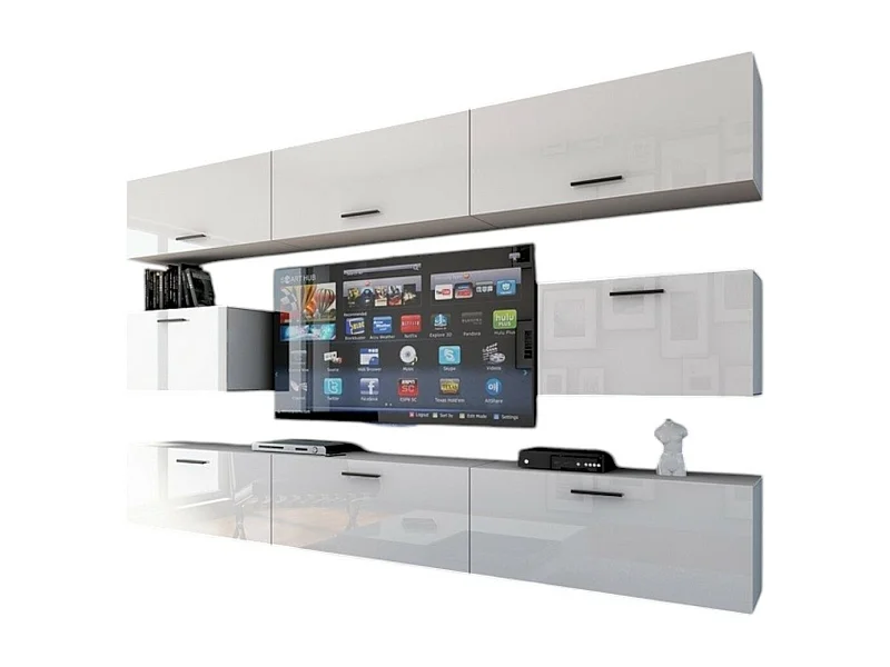 Witte hangende woonkamermeubelset collectie CEPTO VII 249cm, 8 deuren, modulair.