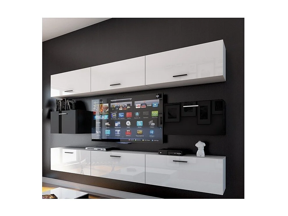 Woonkamerset wit en zwart zwevend, collectie CEPTO VII 249cm, 8 deuren, modulair.