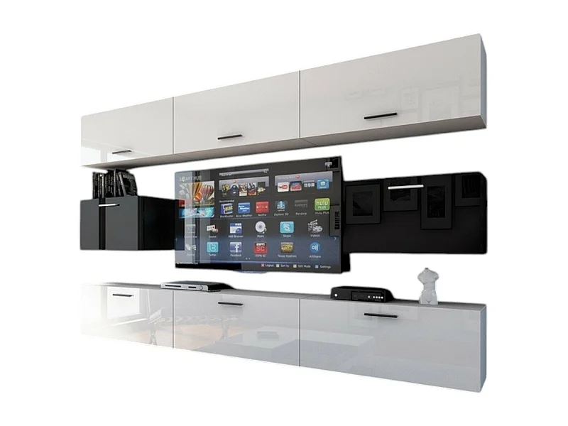 Woonkamerset wit en zwart zwevend, collectie CEPTO VII 249cm, 8 deuren, modulair.