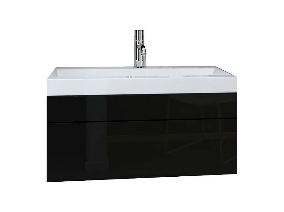 Meuble sous vasque 80 cm suspendu collection RAVEN, noir mat et brillant, vasque et siphon inclus