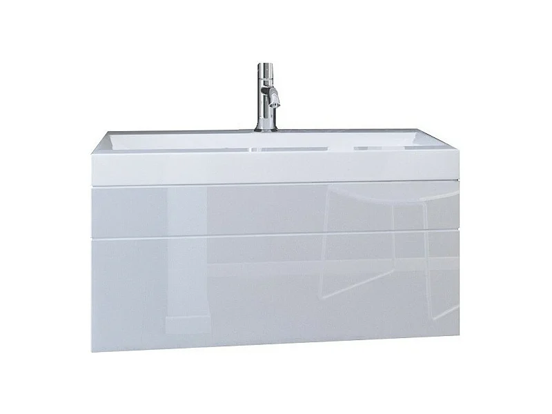 Zwevend wastafelmeubel uit de RAVEN-collectie, in mat en glanzend wit, inclusief wastafel en sifon.