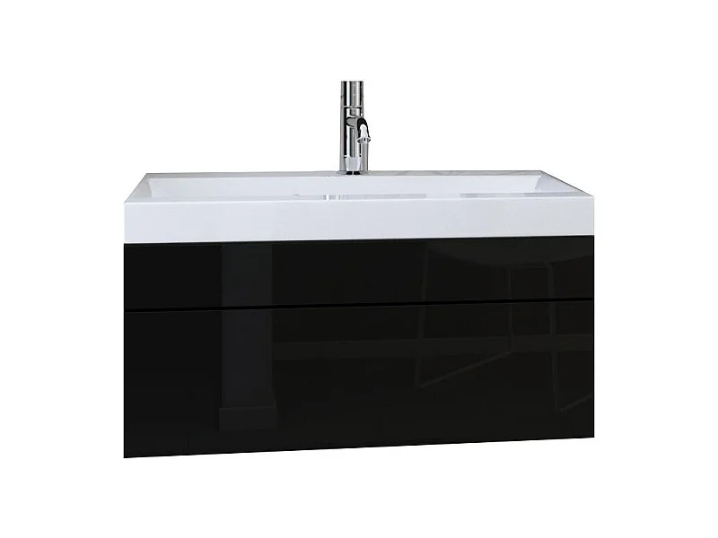 Zwevend badmeubel uit de RAVEN collectie, in mat en glanzend zwart, inclusief wastafel en sifon.