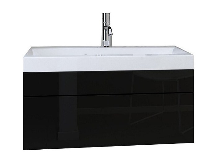 Mobile Bagno Sospeso 110 Cm Nero Opaco Con Toletta E Top Rovere Africa E Specchio Fully