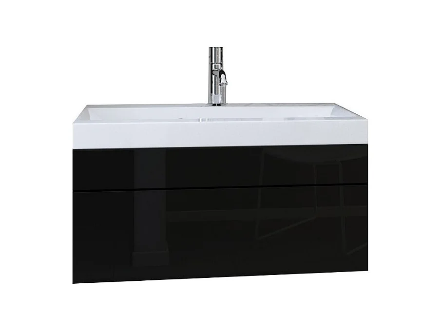 Meuble sous vasque suspendu collection RAVEN, coloris noir mat et noir brillant, idéal pour une salle de bain design
