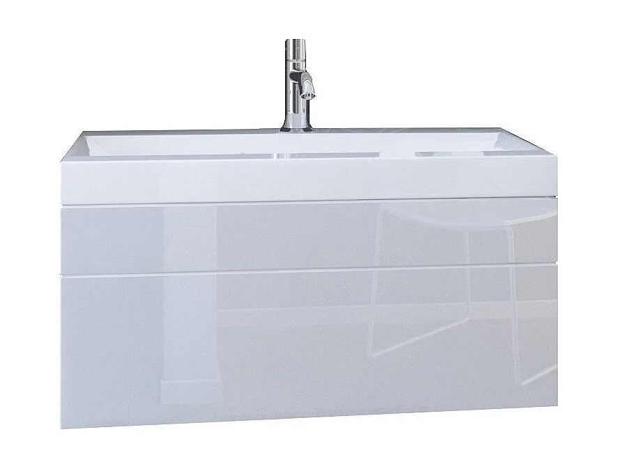 Meuble sous vasque 80cm suspendu collection RAVEN, coloris blanc mat et brillant, avec vasque et siphon inclus